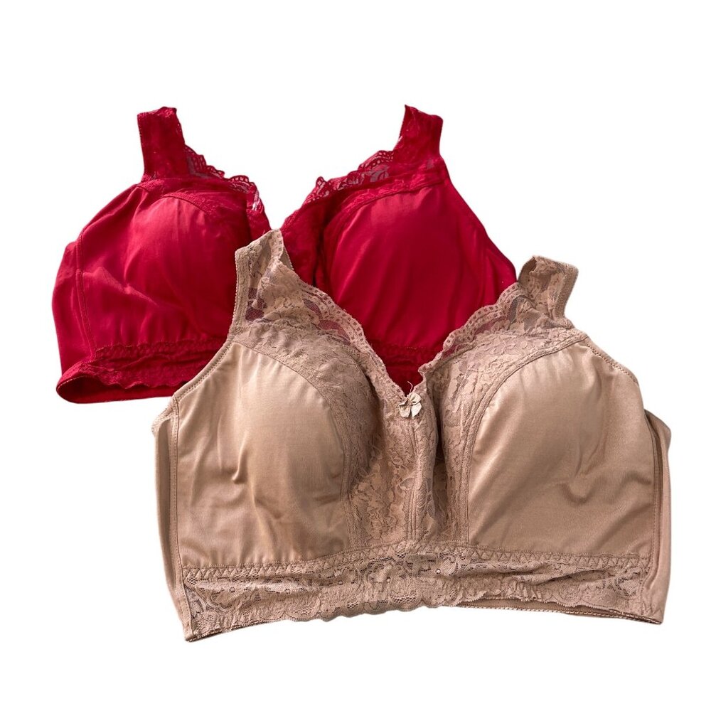 Rhonda Shear 2 Pack Classic Pin Up Bra Plus Size 3X Red Beige Tan Intimate 544.4